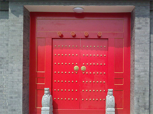 莱城中国传统四合院系列朱红色中式木制大门木作